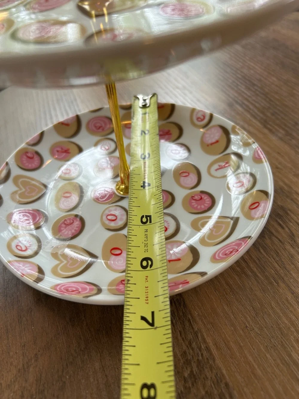 Three-Tier Porcelain Dessert Stand with Pink and Gold Cookie Design